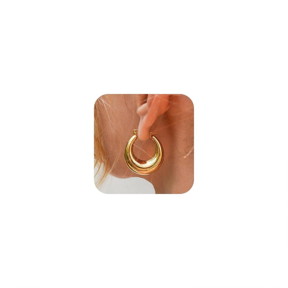Small Chunky Hoop Earrings for Women Waterproof, Dainty 14k Gold Plated